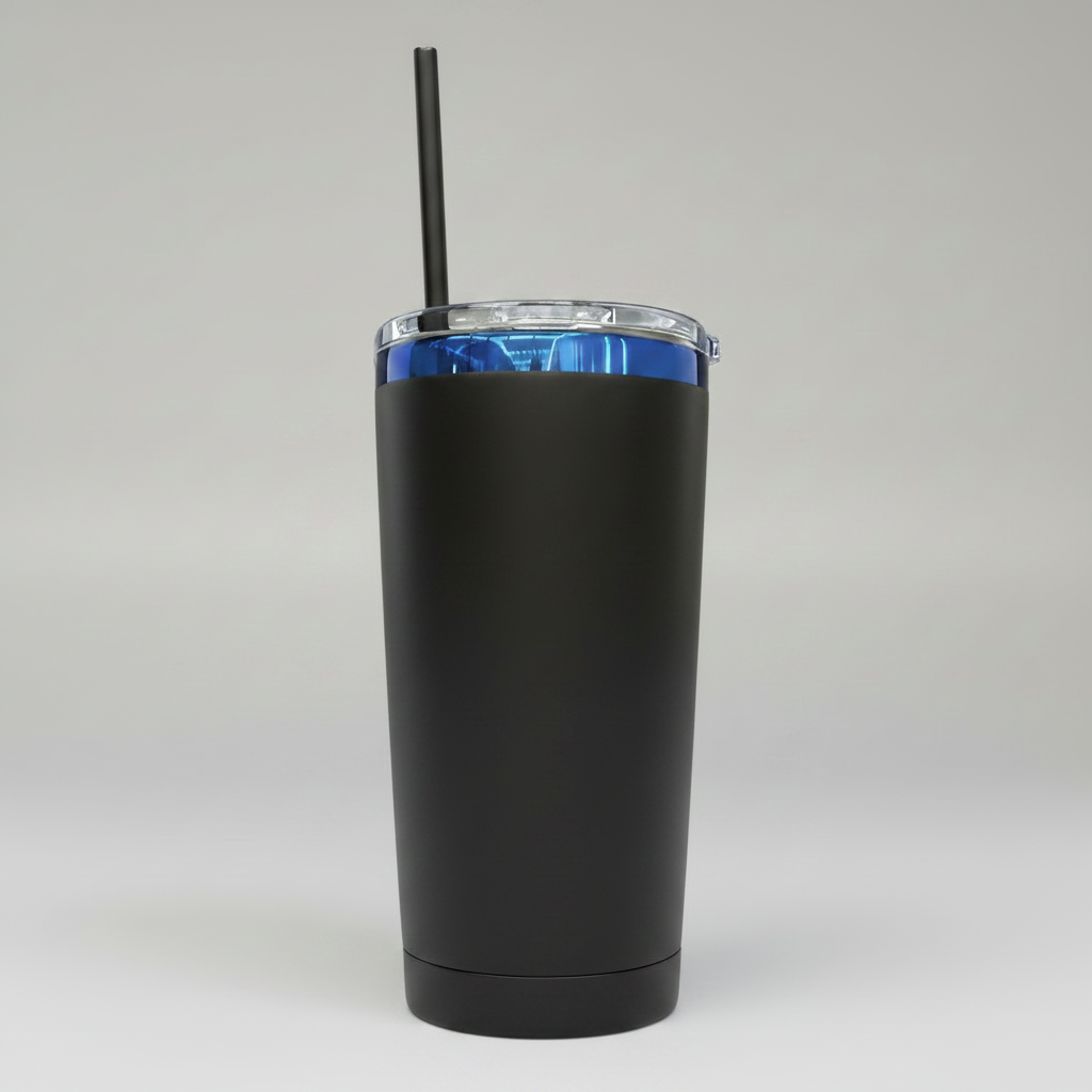 Custom Laser-Engraved 20 oz Blue Plated Tumbler – Black