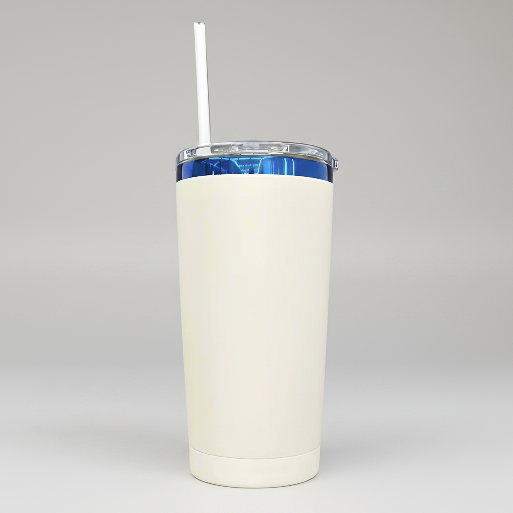 Custom Laser-Engraved 20 oz Blue Plated Tumbler – Cream