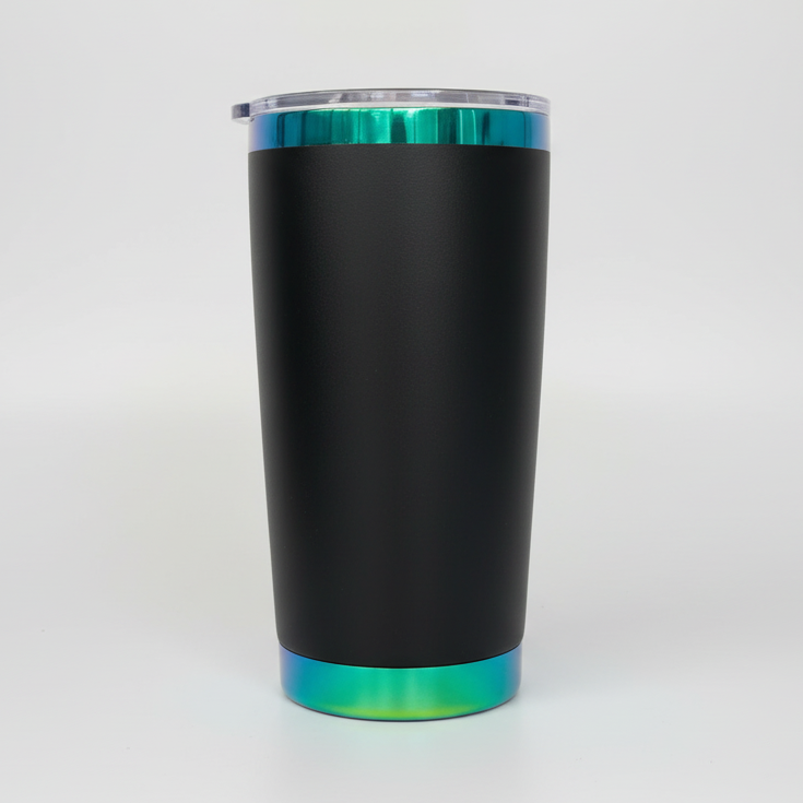 Custom Laser-Engraved 20 oz Green/Blue Plated Tumbler – Black