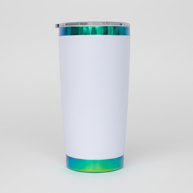 Custom Laser-Engraved 20 oz Green/Blue Plated Tumbler – White