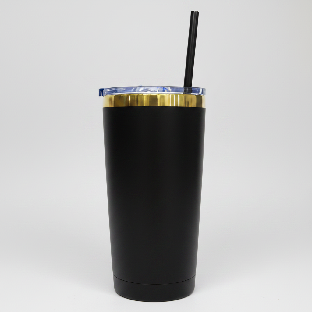Custom Laser-Engraved 20 oz Mirror Gold Plated Tumbler – Black
