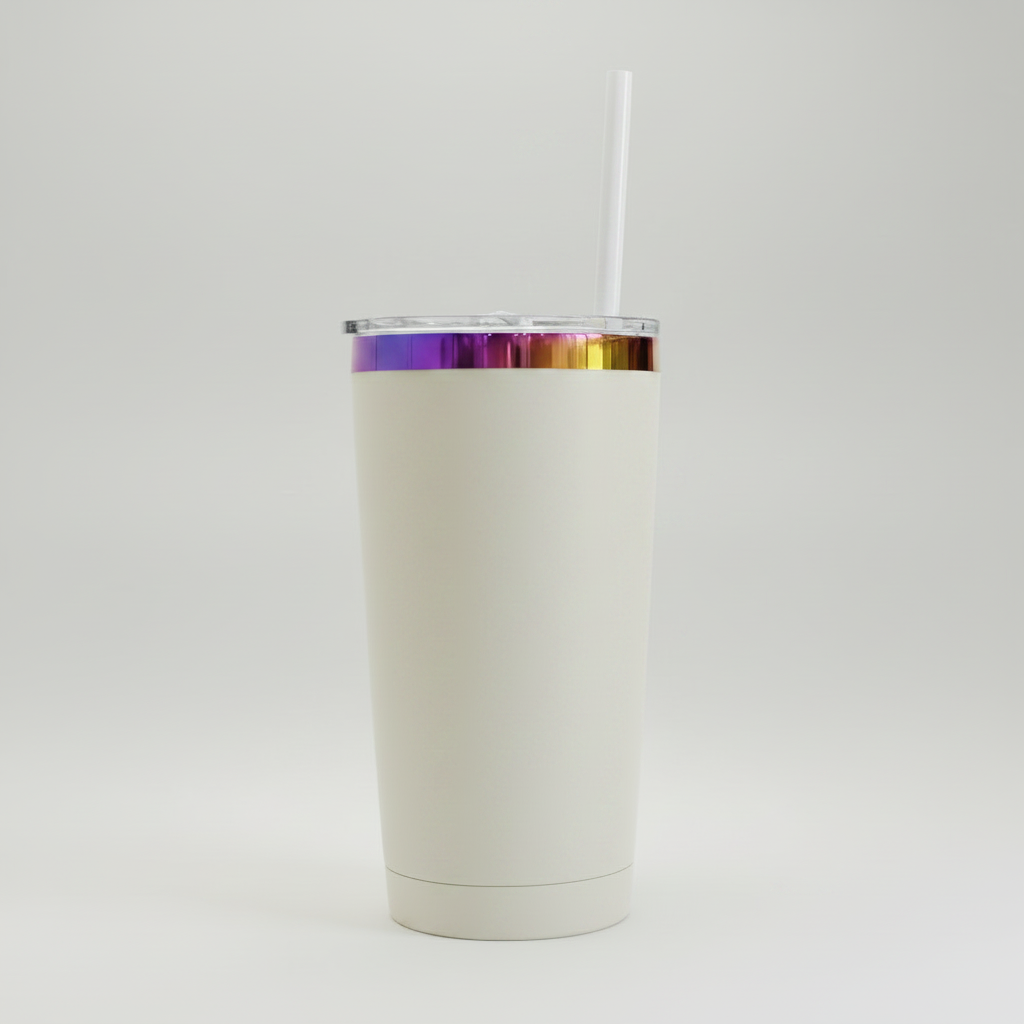 Custom Laser-Engraved 20 oz Rainbow Plated Tumbler – Cream