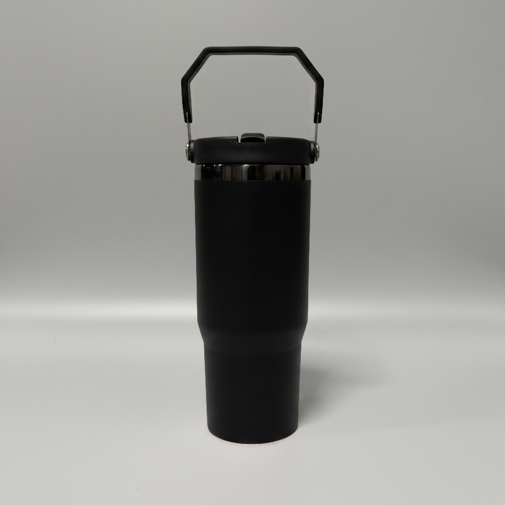 Custom Laser-Engraved 30 oz Black Plated Flip Tumbler – Black