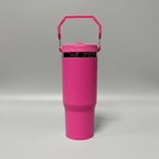 Custom Laser-Engraved 30 oz Black Plated Flip Tumbler – Hot Pink