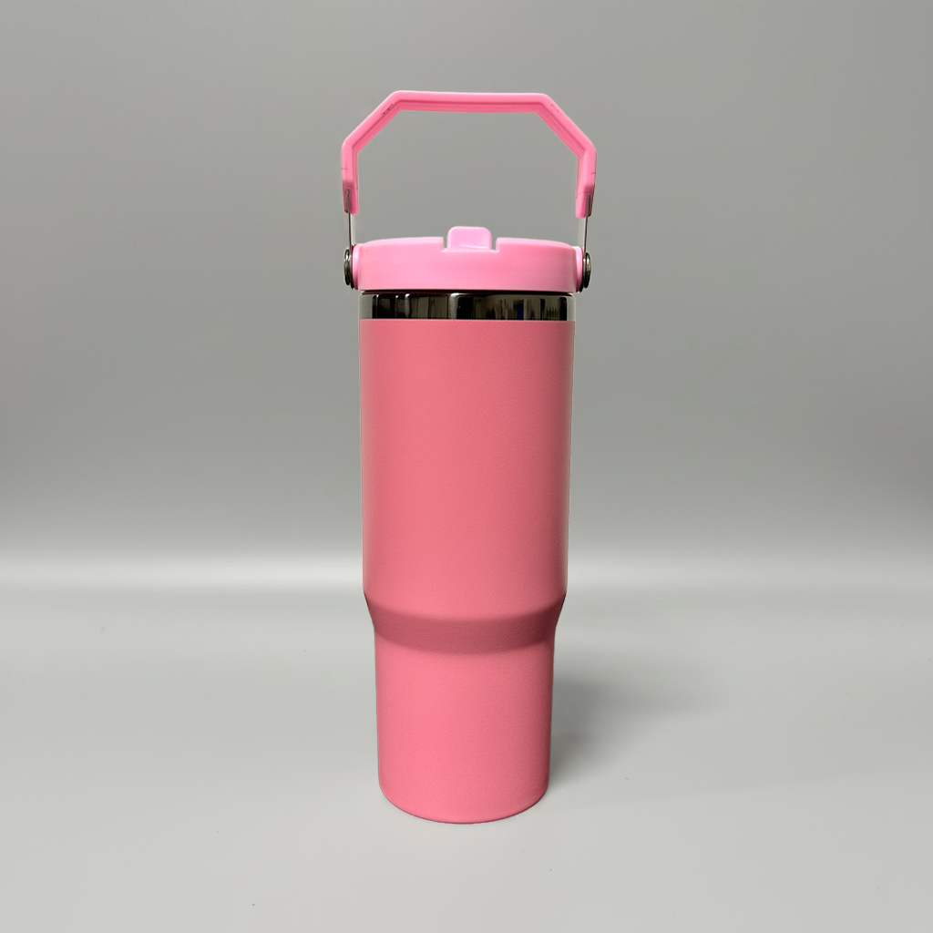 Custom Laser-Engraved 30 oz Black Plated Flip Tumbler – Pink