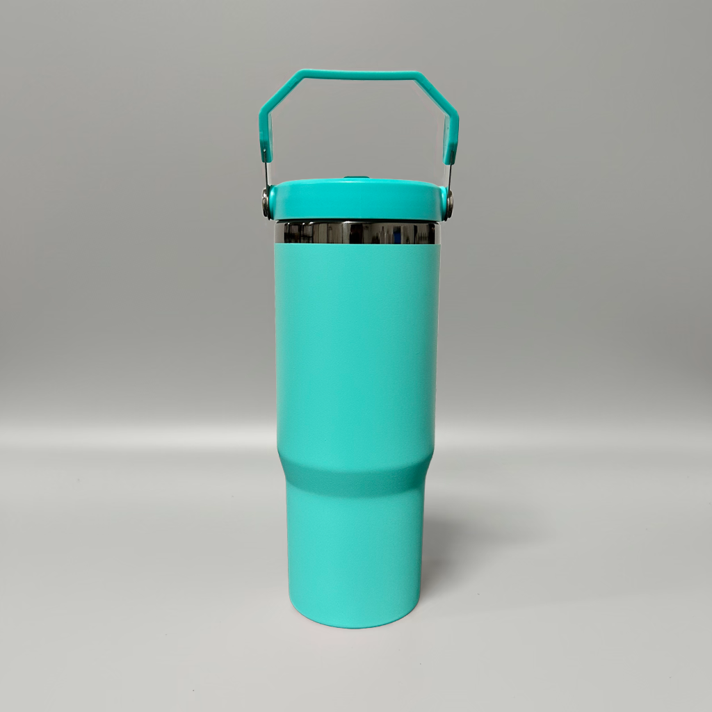 Custom Laser-Engraved 30 oz Black Plated Flip Tumbler – Turquoise