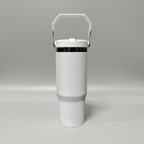 Custom Laser-Engraved 30 oz Black Plated Flip Tumbler – White