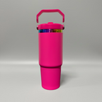 Custom Laser-Engraved 30 oz Rainbow Plated Flip Tumbler – Hot Pink