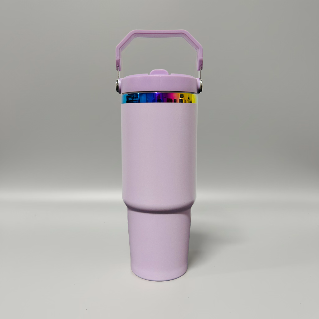 Custom Laser-Engraved 30 oz Rainbow Plated Flip Tumbler – Lavender