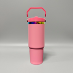 Custom Laser-Engraved 30 oz Rainbow Plated Flip Tumbler – Pink