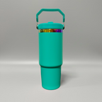 Custom Laser-Engraved 30 oz Rainbow Plated Flip Tumbler – Turquoise