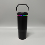 Custom Laser-Engraved 30 oz Rainbow Plated Flip Tumbler – Black