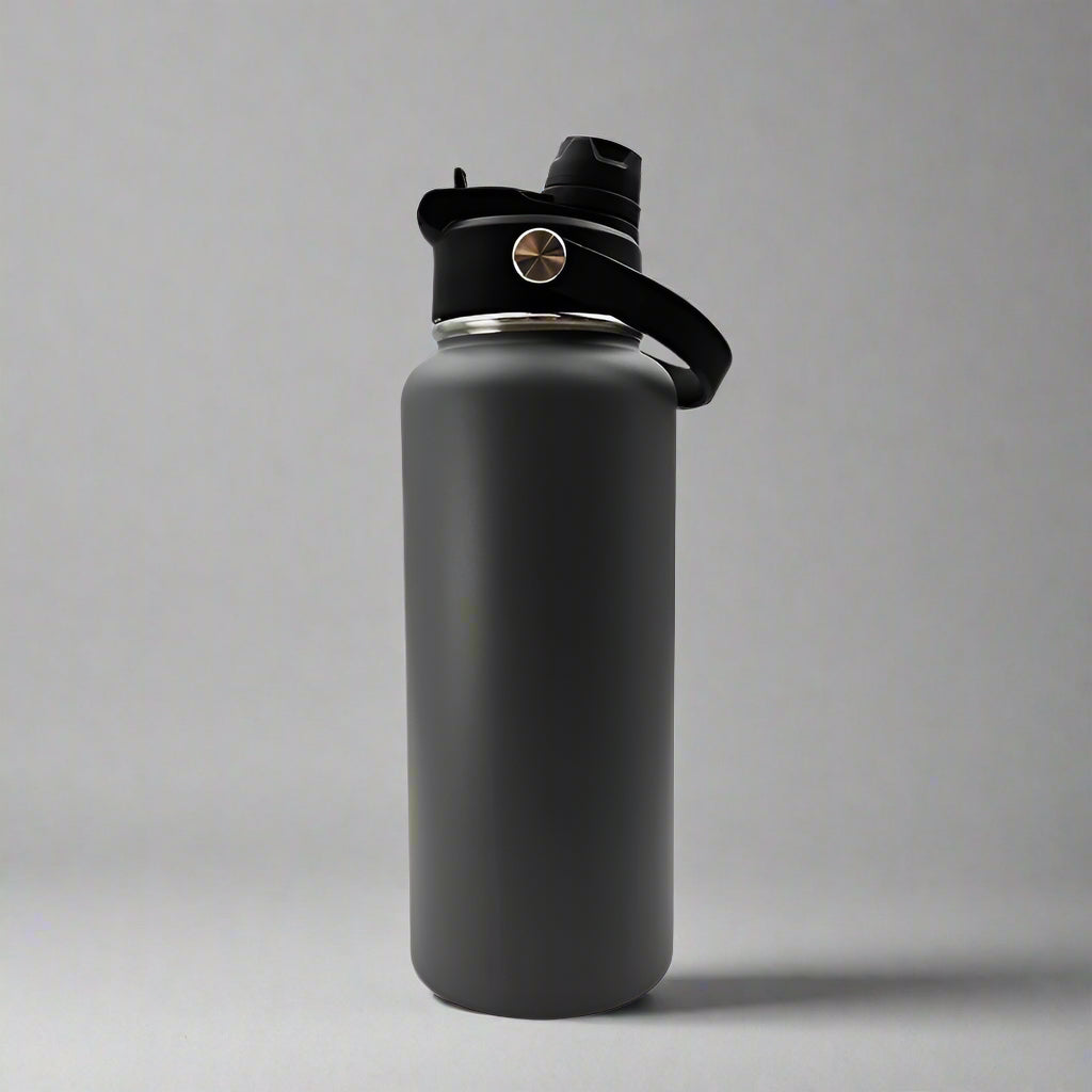 Custom Laser-Engraved 32 oz Sports Water Bottle – Charcoal
