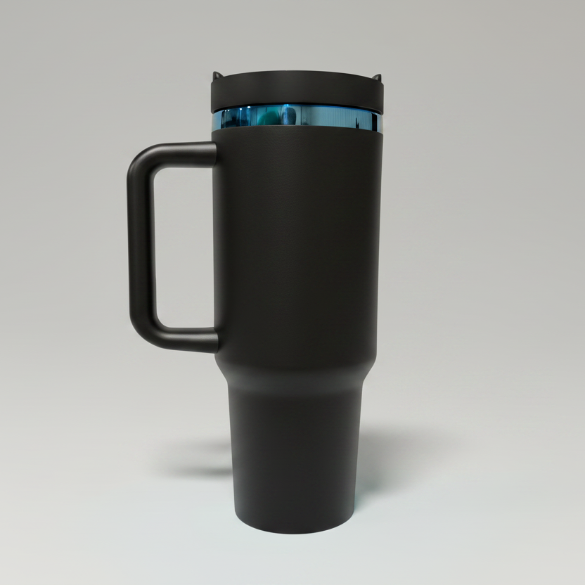 Custom Laser-Engraved 40 oz Blue Plated Tumbler – Black