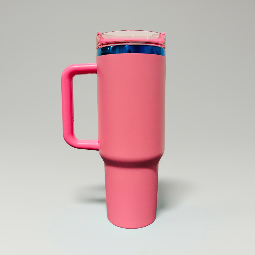 Custom Laser-Engraved 40 oz Blue Plated Tumbler – Bubblegum
