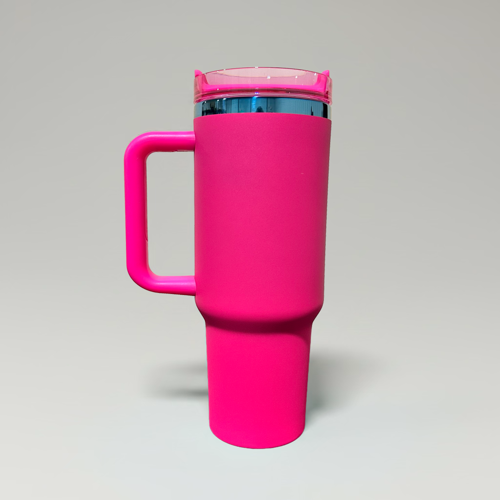 Custom Laser-Engraved 40 oz Blue Plated Tumbler – Hot Pink