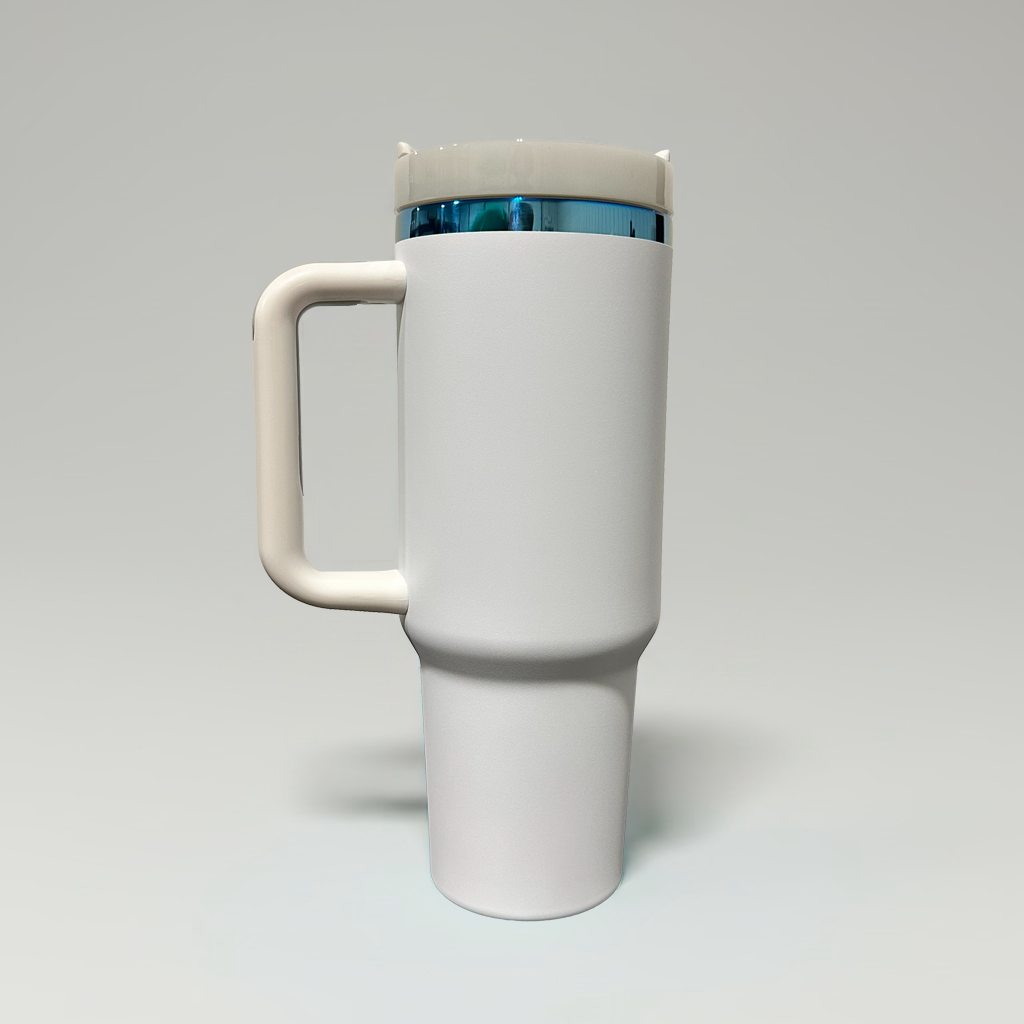 Custom Laser-Engraved 40 oz Blue Plated Tumbler – White