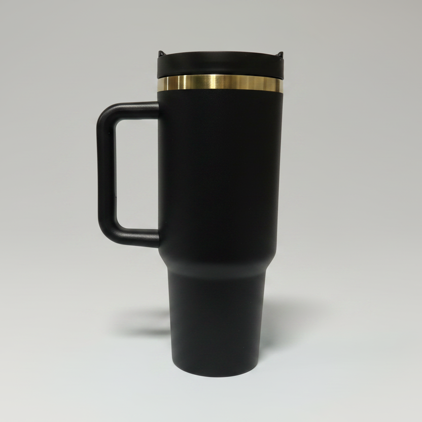 Custom Laser-Engraved 40 oz Gold Plated Tumbler – Black