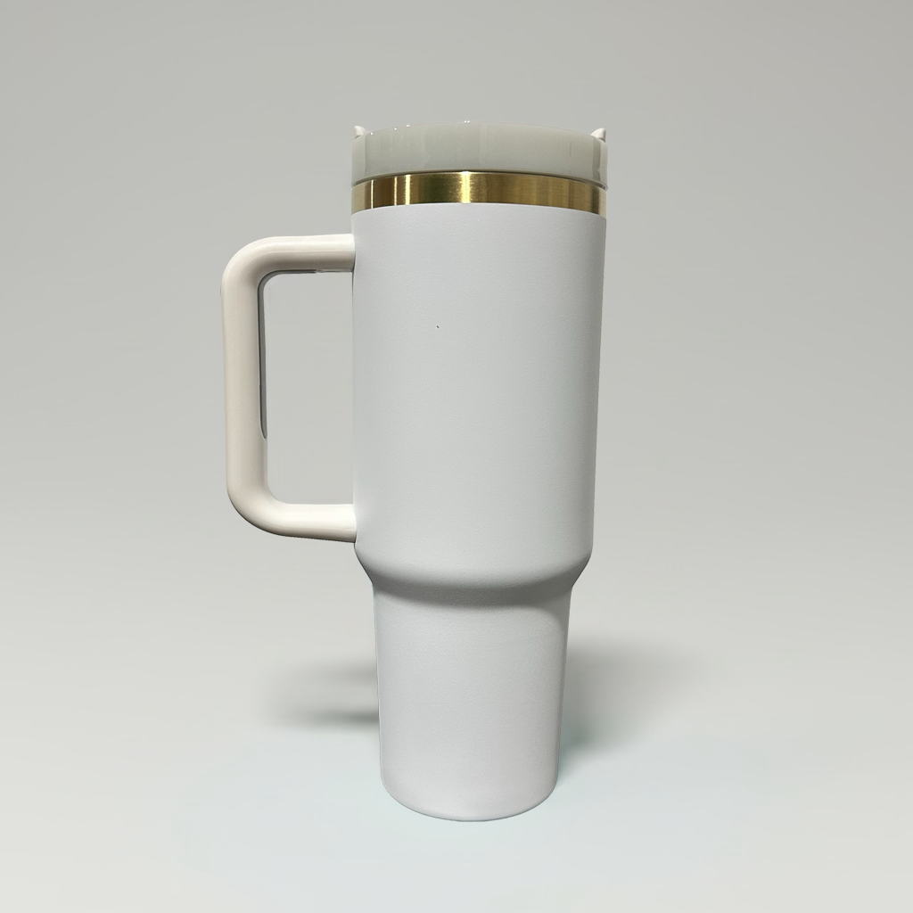 Custom Laser-Engraved 40 oz Gold Plated Tumbler – White