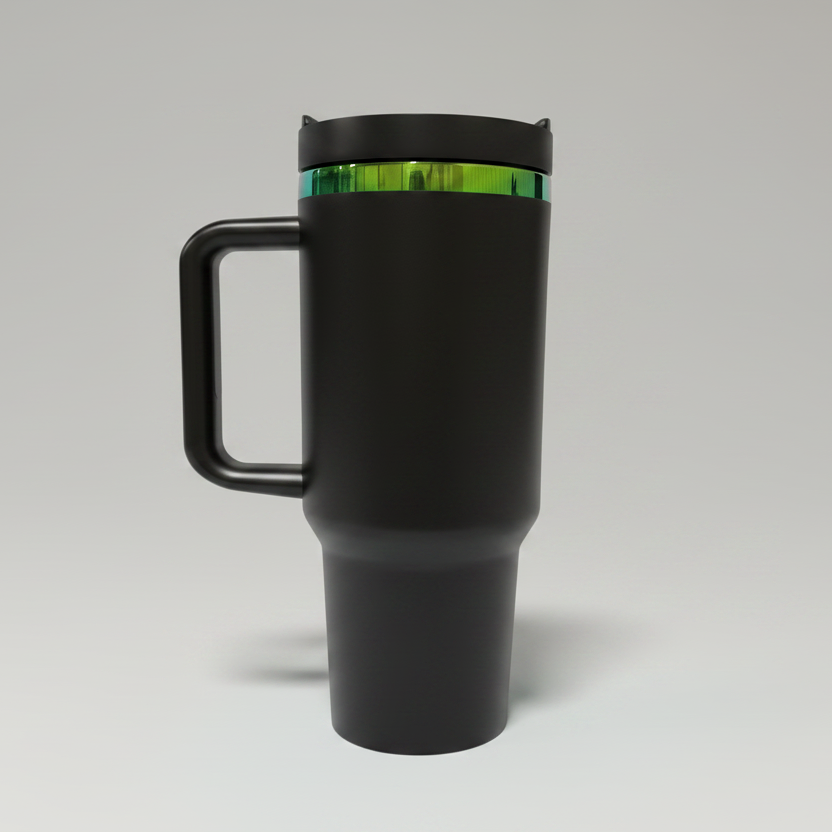 Custom Laser-Engraved 40 oz Green/Blue Plated Tumbler – Black