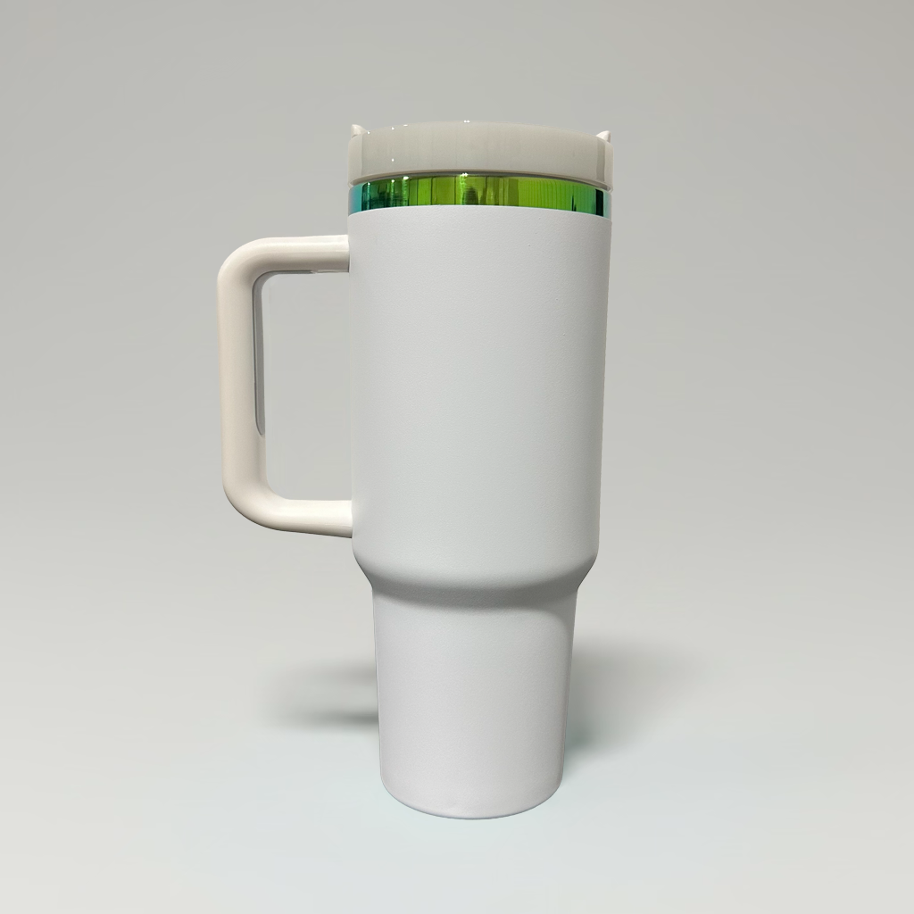 Custom Laser-Engraved 40 oz Green/Blue Plated Tumbler – White