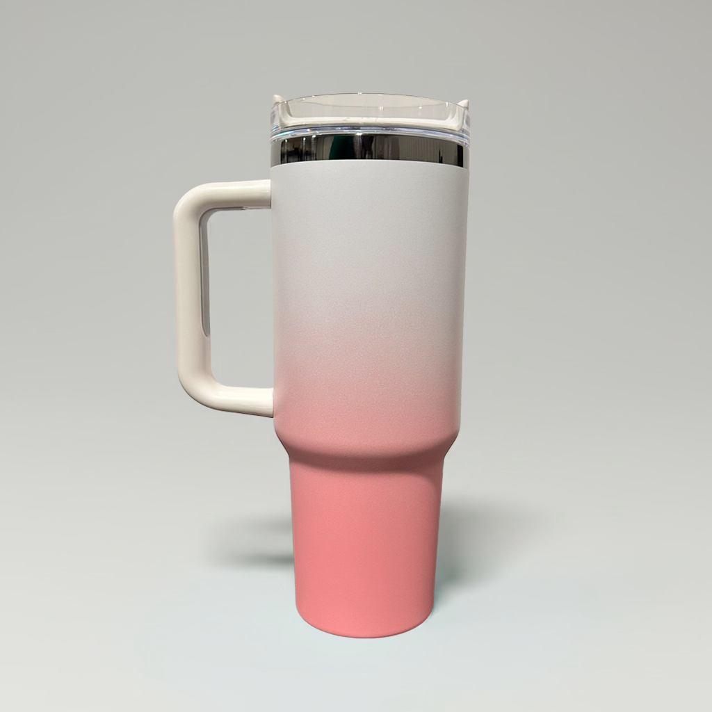 Custom Laser-Engraved 40 oz Mirror Black Plated Tumbler – Ombre Pink