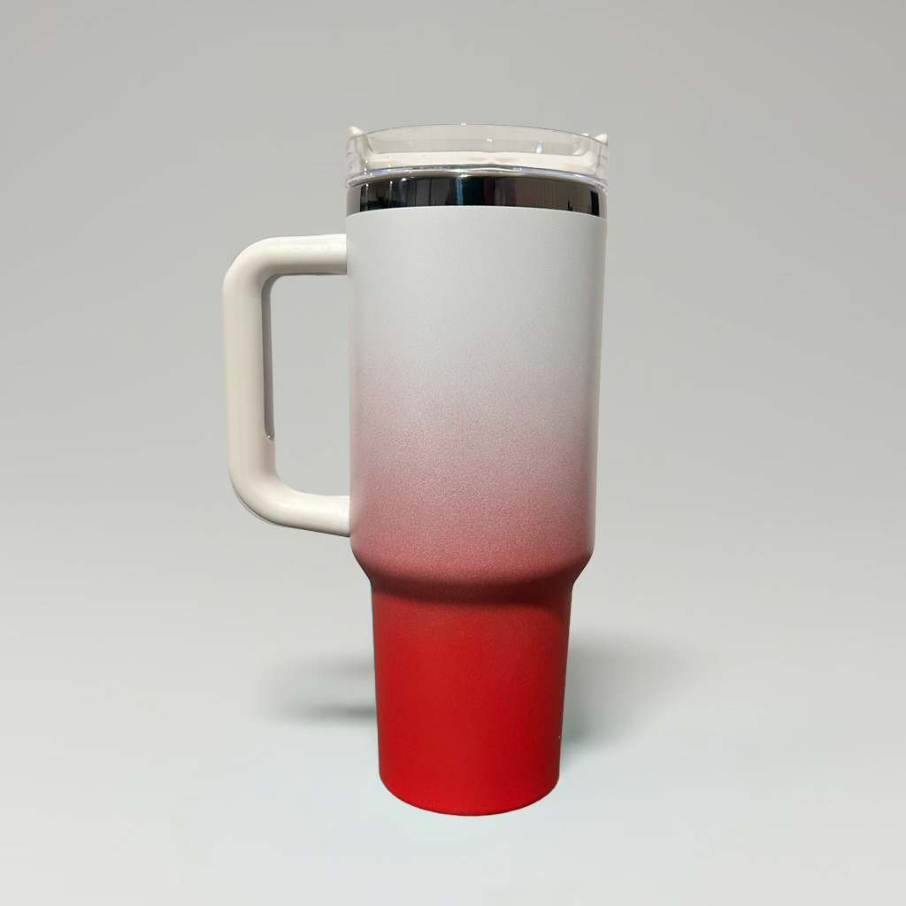 Custom Laser-Engraved 40 oz Mirror Black Plated Tumbler – Ombre Red