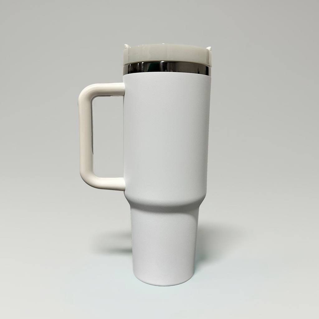 Custom Laser-Engraved 40 oz Mirror Black Plated Tumbler – White
