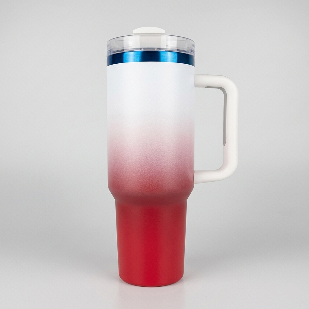 Custom Laser-Engraved 40 oz Blue Plated Tumbler – Ombre Red