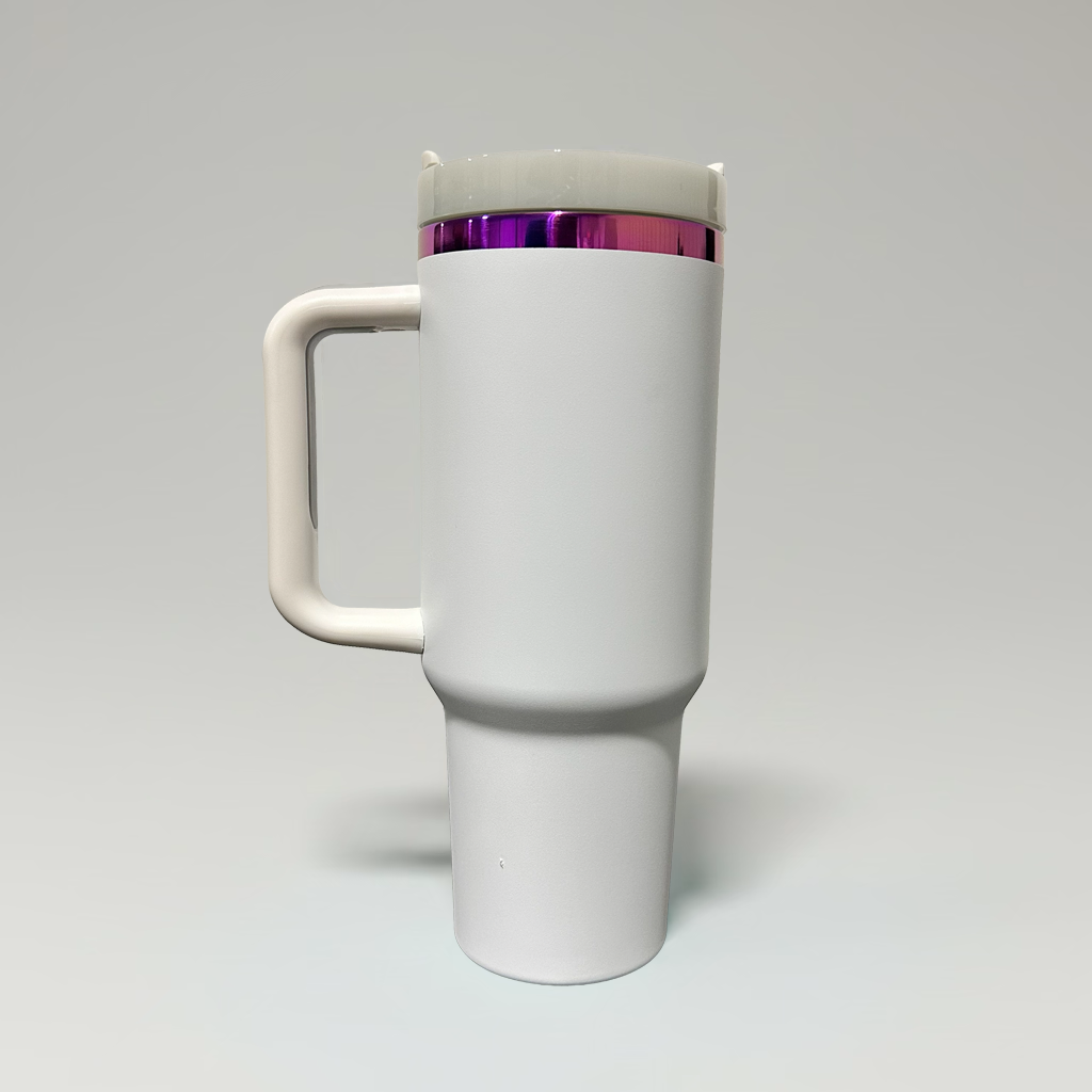 Custom Laser-Engraved 40 oz Purple/Pink Plated Tumbler – White
