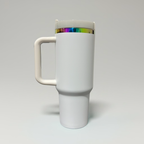 Custom Laser-Engraved 40 oz Rainbow Plated Tumbler – White