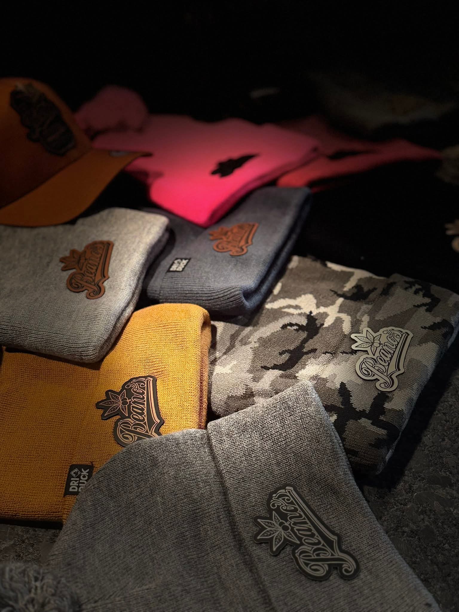 Custom hats and beanies created for a business