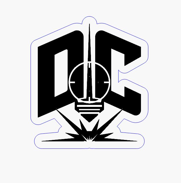 Die-cut DCE logo with outer cut line