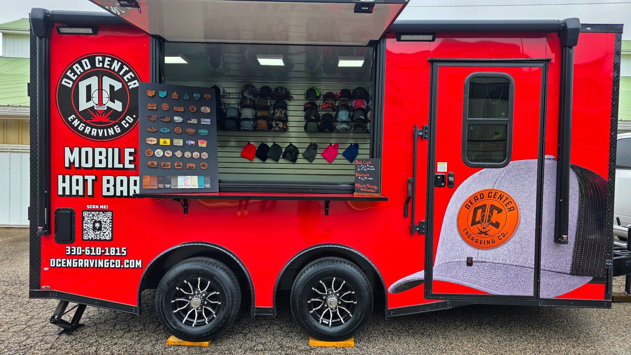 Dead Center Engraving Co. red mobile hat bar trailer